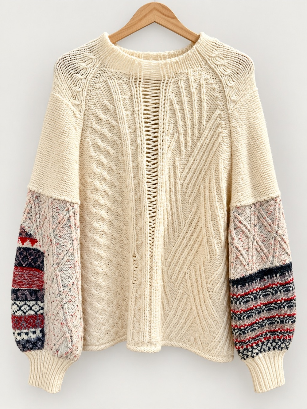 Altar’d State Women’s Oversized Cable Knit Sweater Fair Isle Balloon Sleeve